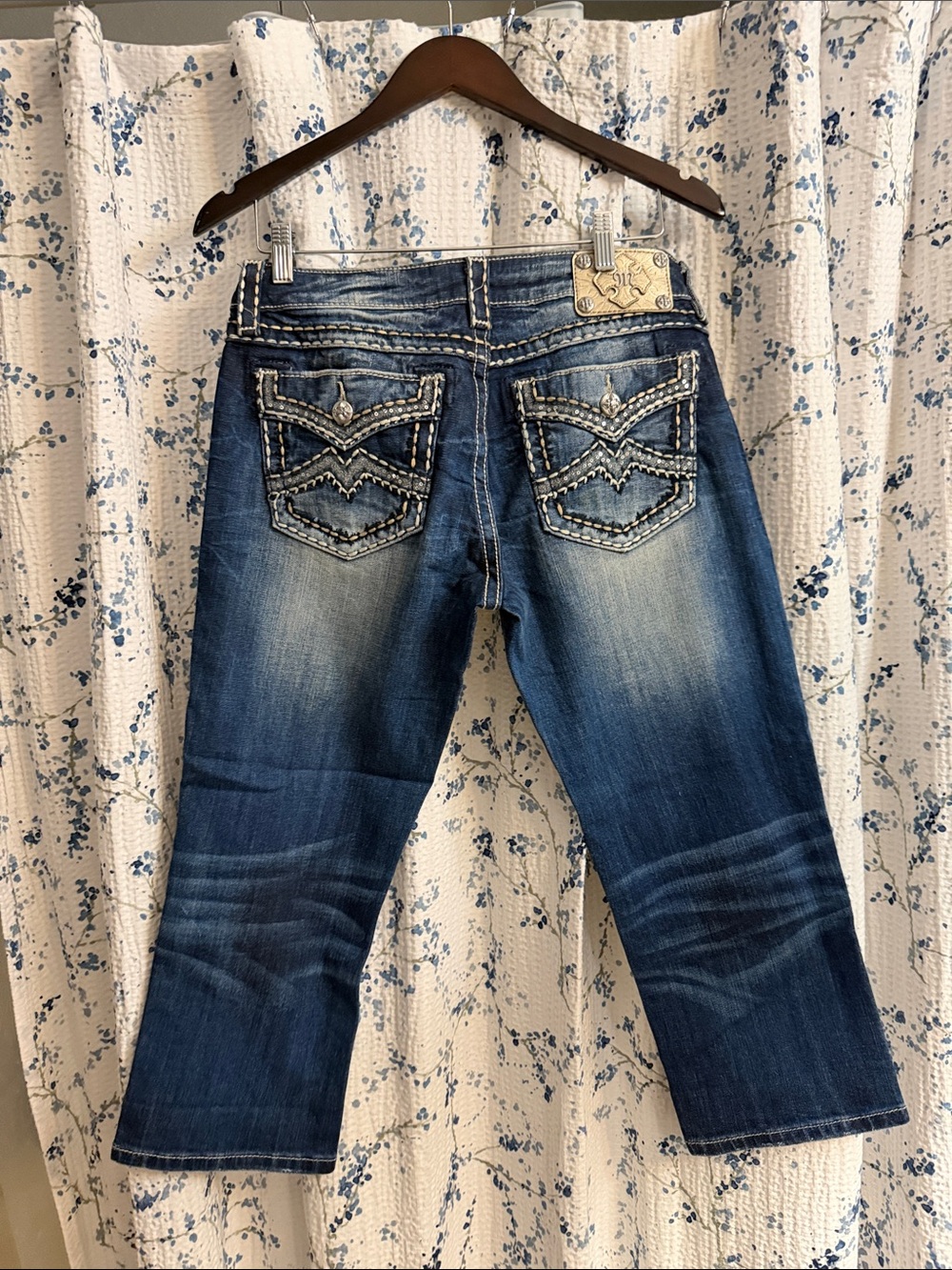 Miss Me Dark Blue Faded Embellished Pocket Jeans